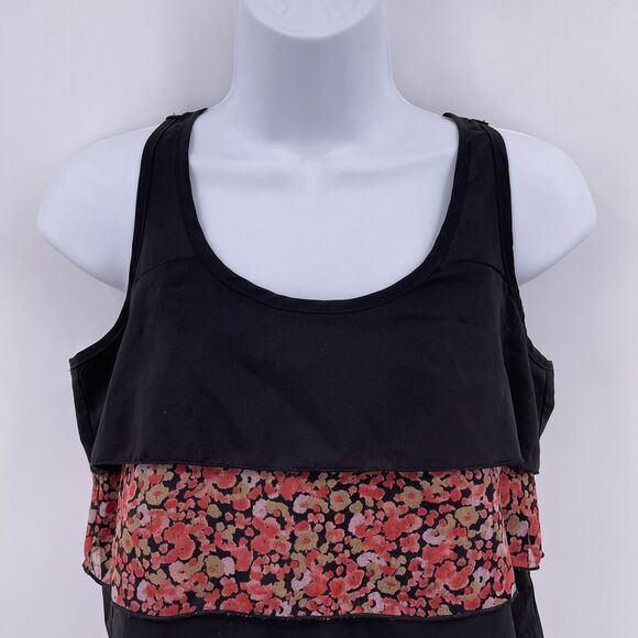Kylee Sz S Tank Top Black Floral Tiered Sleeveless Racerback Exposed Back Zipper - Picture 2 of 7